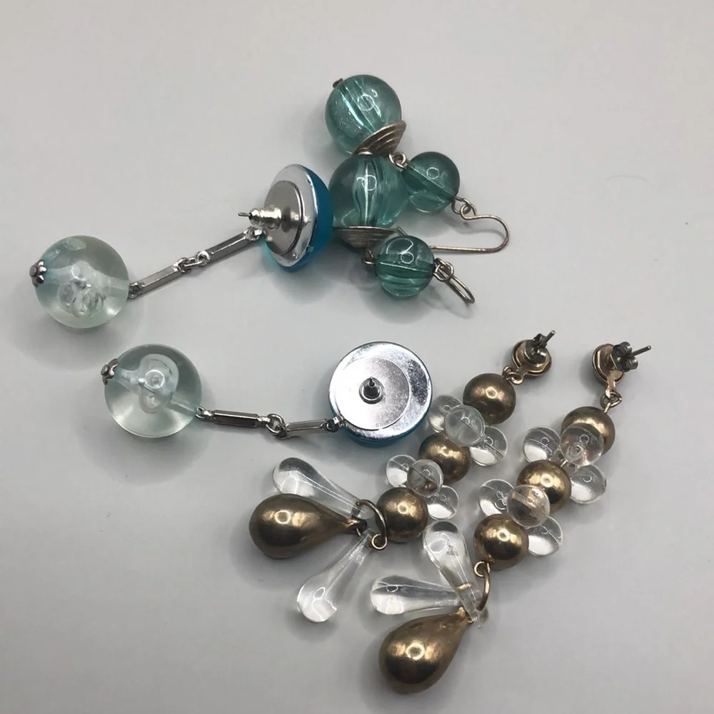 Vintage lucite look statement earrings bundle lot 3 dangle drop long